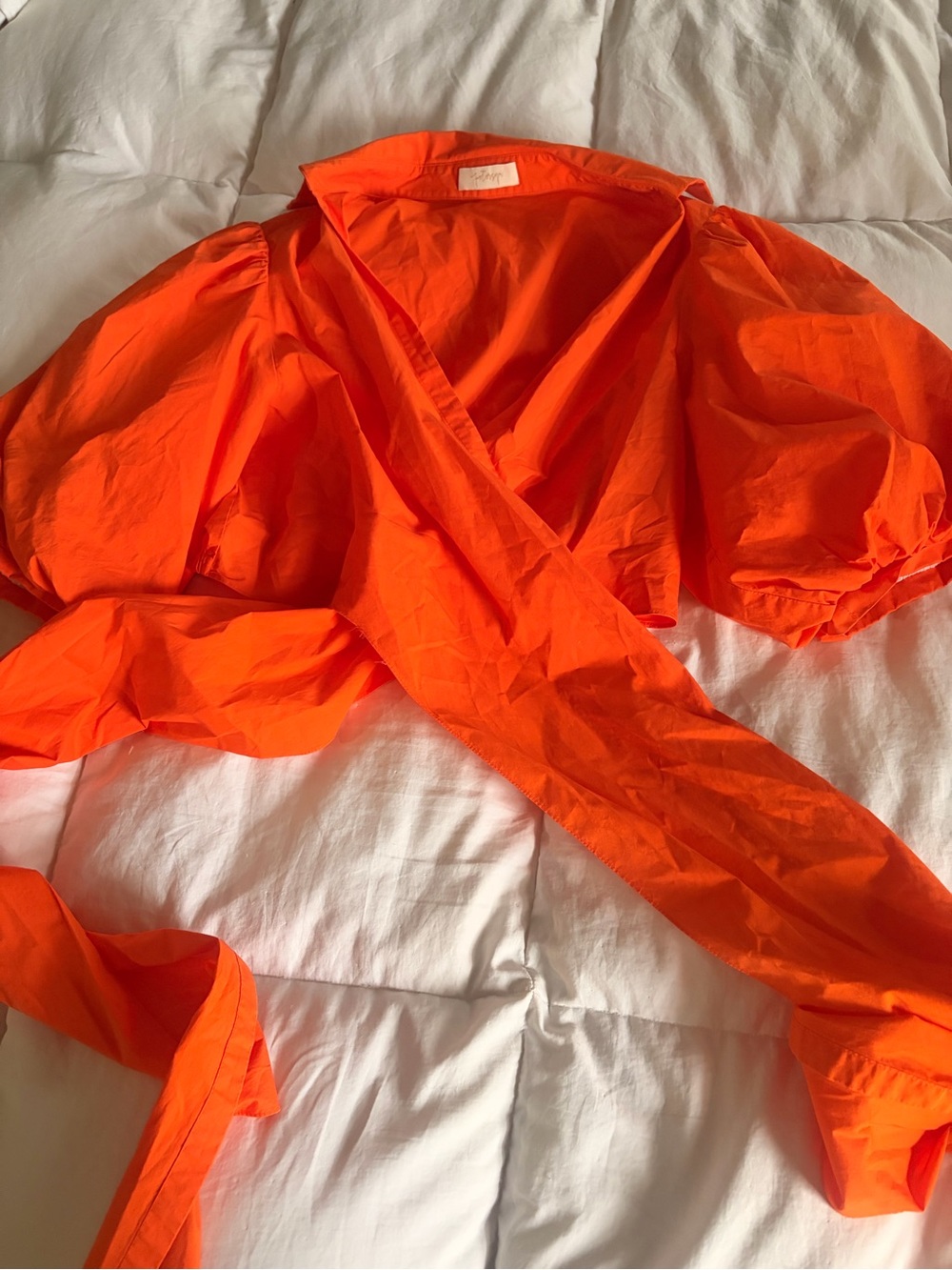 Petersyn Bright Orange Puff Sleeve Wrap Top